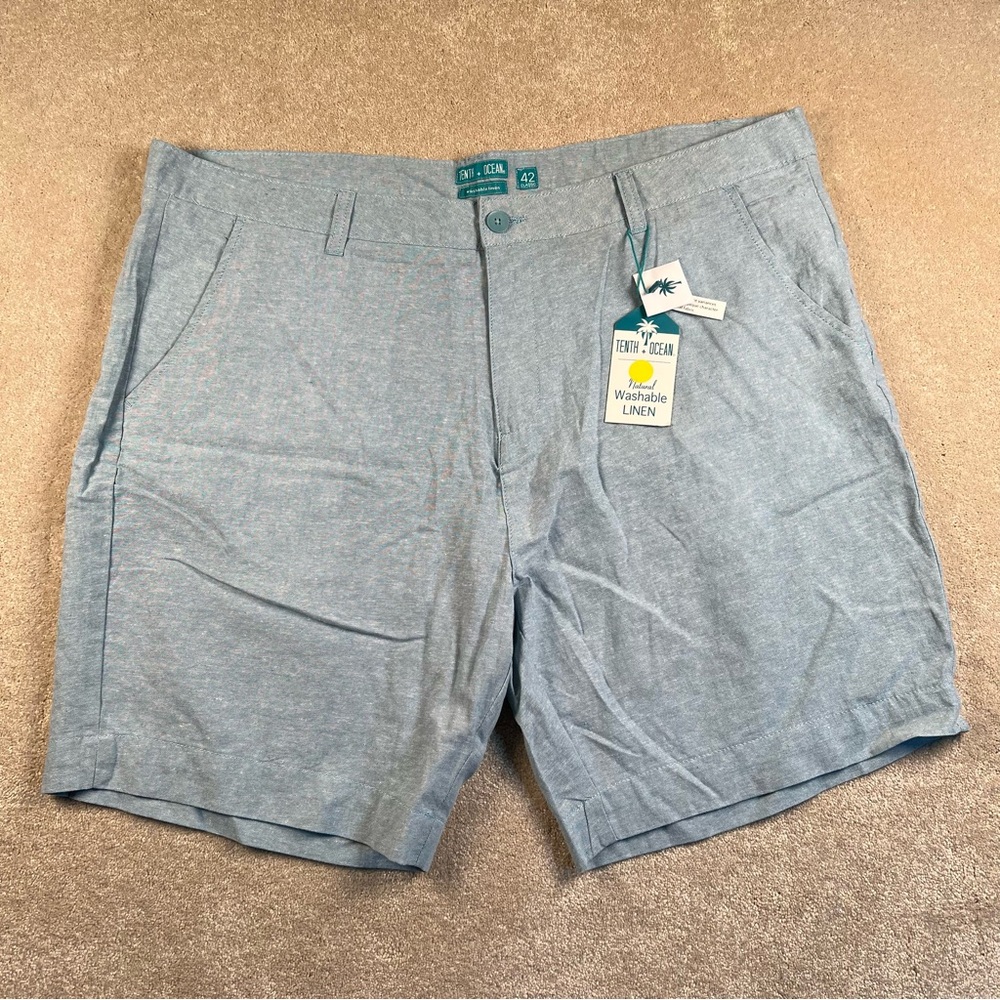 Linen Blend Shorts Men's 42 Casual Classic Blue Teal Tenth + Ocean New 8" Inseam